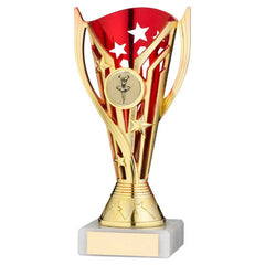 GOLD/RED PLASTIC 'FLASH' CUP ASSEMBLED ON MARBLE (1in CEN) - 7in
