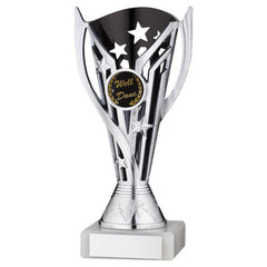 SILVER/BLACK PLASTIC 'FLASH' CUP ASSEMBLED ON MARBLE (1in CEN) - 7in