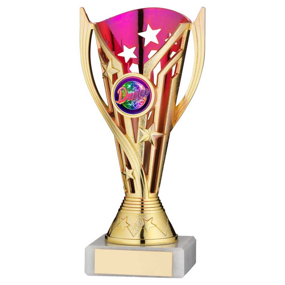 GOLD/PURPLE PLASTIC 'FLASH' CUP ASSEMBLED ON MARBLE (1in CEN) - 7in