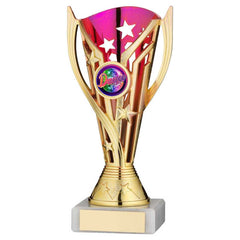 GOLD/PURPLE PLASTIC 'FLASH' CUP ASSEMBLED ON MARBLE (1in CEN) - 7in