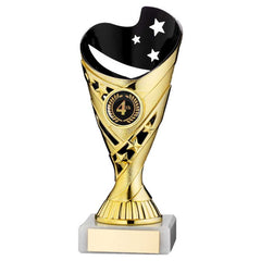 GOLD/BLACK PLASTIC 'SABRE' CUP ASSEMBLED ON MARBLE (1in CEN) - 7in