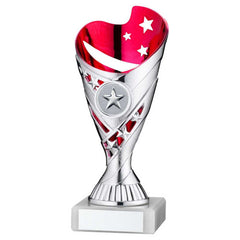 SILVER/PINK PLASTIC 'SABRE' CUP ASSEMBLED ON MARBLE (1in CEN) - 7in