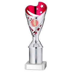 SILVER/PINK PLASTIC 'SABRE' CUP ASSEMBLED ON MARBLE (1in CEN) - 9in