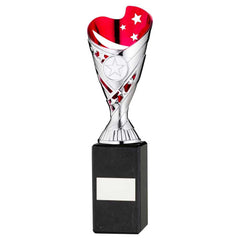 SILVER/PINK PLASTIC 'SABRE' CUP ON BLK MARBLE ASSEMBLED TROPHY (1" CEN) - 10in