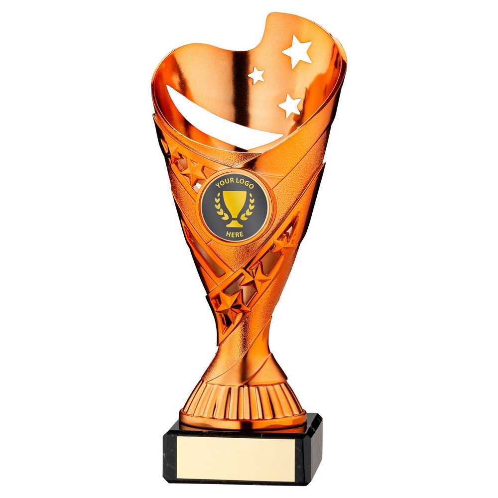 COPPER PLASTIC 'SABRE' CUP ON BLACK MARBLE ASSEMBLED TROPHY (1" CEN) - 6.75in