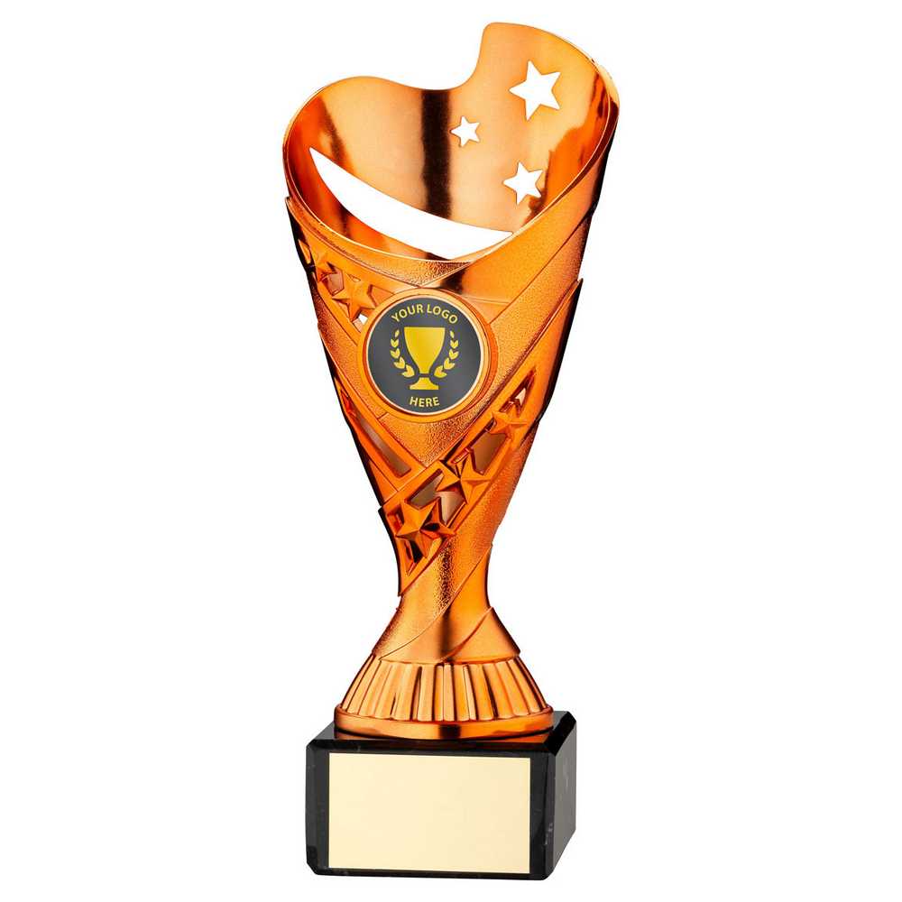 COPPER PLASTIC 'SABRE' CUP ON BLACK MARBLE ASSEMBLED TROPHY (1" CEN) - 7.25in