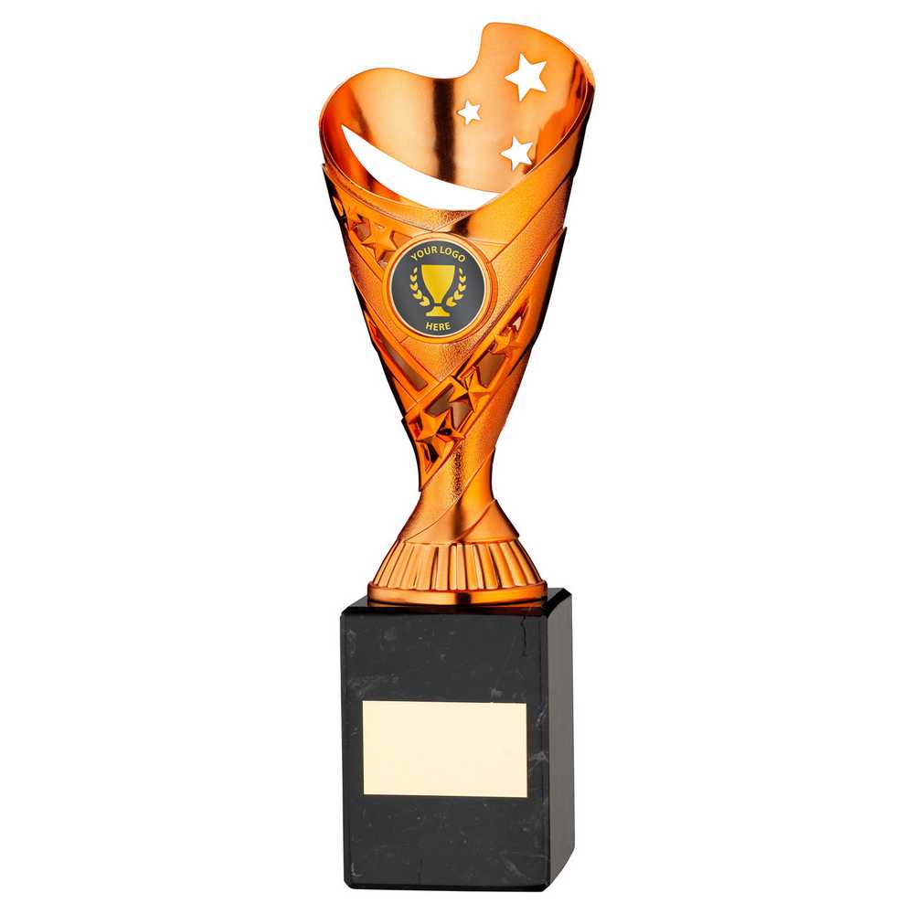 COPPER PLASTIC 'SABRE' CUP ON BLACK MARBLE ASSEMBLED TROPHY (1" CEN) - 9in