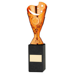 COPPER PLASTIC 'SABRE' CUP ON BLACK MARBLE ASSEMBLED TROPHY (1" CEN) - 10in
