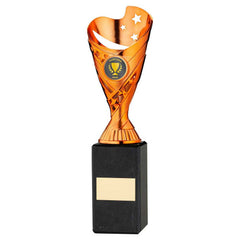 COPPER PLASTIC 'SABRE' CUP ON BLACK MARBLE ASSEMBLED TROPHY (1" CEN) - 10in