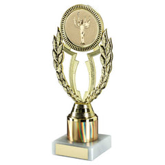 GOLD 'WREATH' HOLDER ASSEMBLED ON MARBLE (2" CEN/1" TUBE) - 7.75in