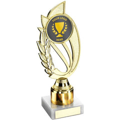 GOLD PLASTIC 'LAUREL' HOLDER ASSEMBLED ON MARBLE (2" CEN/1" TUBE) - 8in
