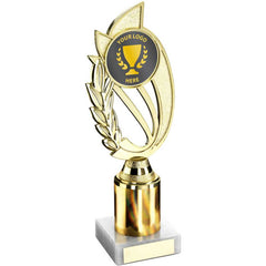 GOLD PLASTIC 'LAUREL' HOLDER ASSEMBLED ON MARBLE (2" CEN/2" TUBE) - 9in