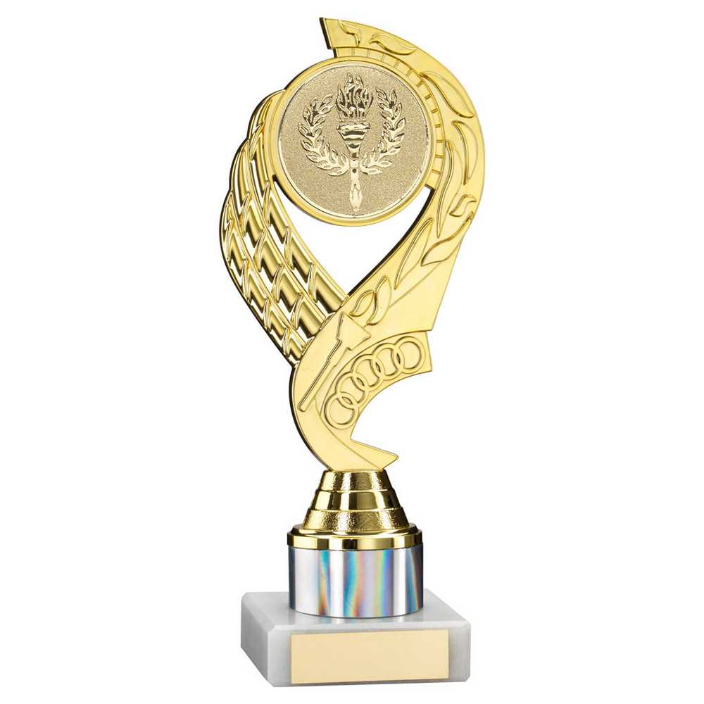GOLD/SILVER 'OLYMPIC' HOLDER ASSEMBLED ON MARBLE (2" CEN/1" TUBE) - 8in