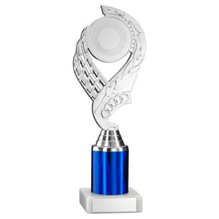 SILVER/BLUE 'OLYMPIC' HOLDER ASSEMBLED ON MARBLE (2" CEN/2" TUBE) - 9in