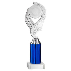 SILVER/BLUE 'OLYMPIC' HOLDER ASSEMBLED ON MARBLE (2" CEN/3" TUBE) - 10in
