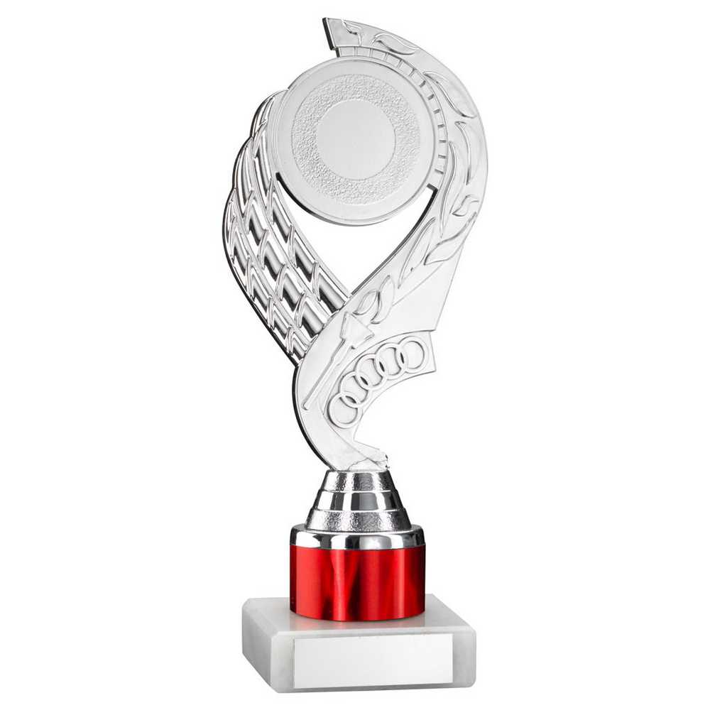 SILVER/RED 'OLYMPIC' HOLDER ASSEMBLED ON MARBLE (2" CEN/1" TUBE) - 8in