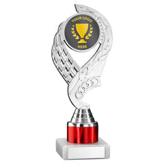 SILVER/RED 'OLYMPIC' HOLDER ASSEMBLED ON MARBLE (2" CEN/1" TUBE) - 8in
