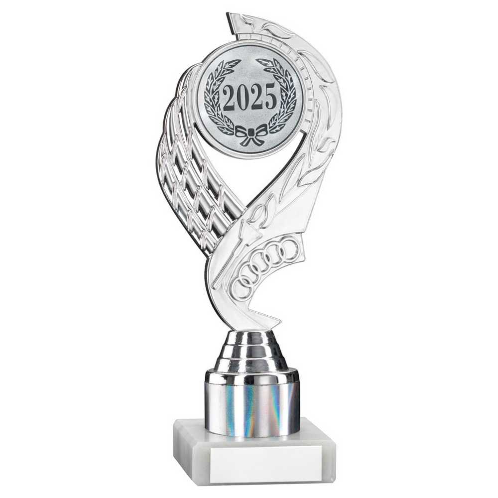 SILVER 'OLYMPIC' HOLDER ASSEMBLED ON MARBLE (2" CEN/1" TUBE) - 8in