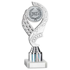 SILVER 'OLYMPIC' HOLDER ASSEMBLED ON MARBLE (2" CEN/1" TUBE) - 8in