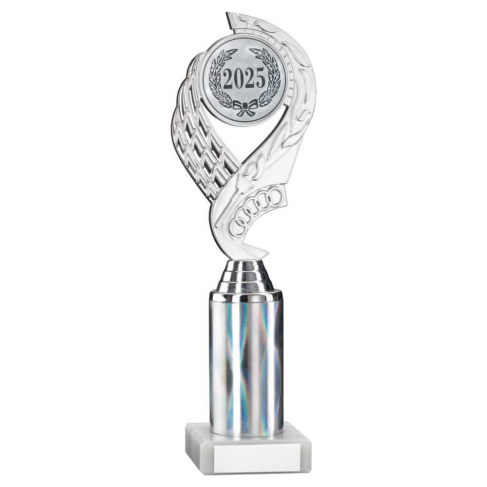 SILVER 'OLYMPIC' HOLDER ASSEMBLED ON MARBLE (2" CEN/3" TUBE) - 10in
