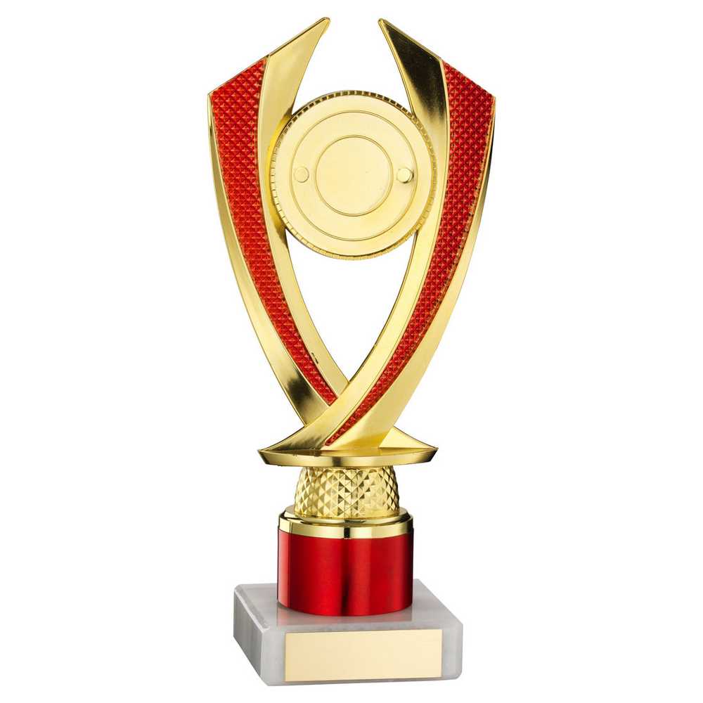 GOLD/RED 'DIAMOND' HOLDER ASSEMBLED ON MARBLE (2" CEN/1" TUBE) - 7.75in