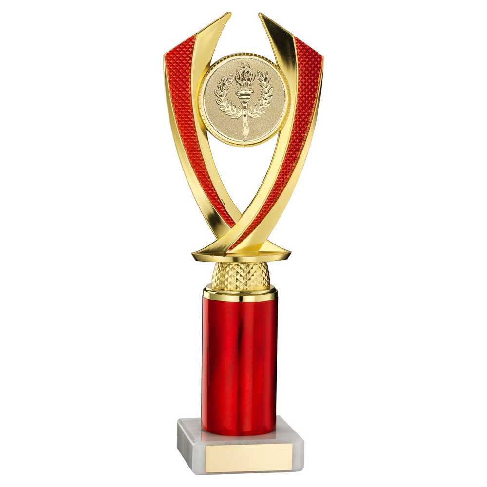GOLD/RED 'DIAMOND' HOLDER ASSEMBLED ON MARBLE (2" CEN/3" TUBE) - 9.75in