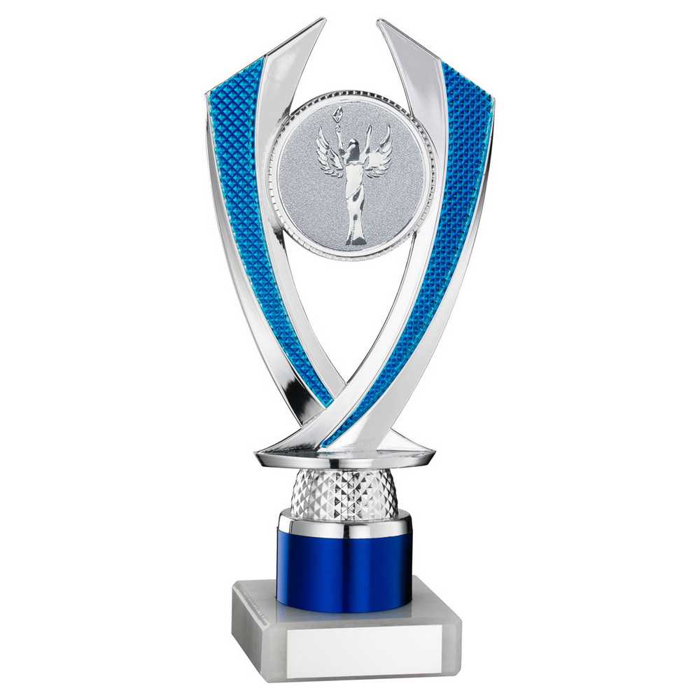 SILVER/BLUE 'DIAMOND' HOLDER ASSEMBLED ON MARBLE (2" CEN/1" TUBE) - 7.75in
