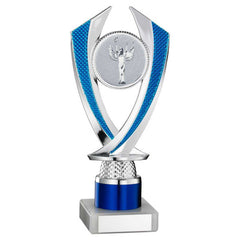SILVER/BLUE 'DIAMOND' HOLDER ASSEMBLED ON MARBLE (2" CEN/1" TUBE) - 7.75in
