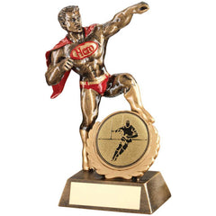 BRZ/GOLD/RED RESIN GENERIC 'HERO' AWARD WITH RUGBY INSERT AND PLATE - 7.25in