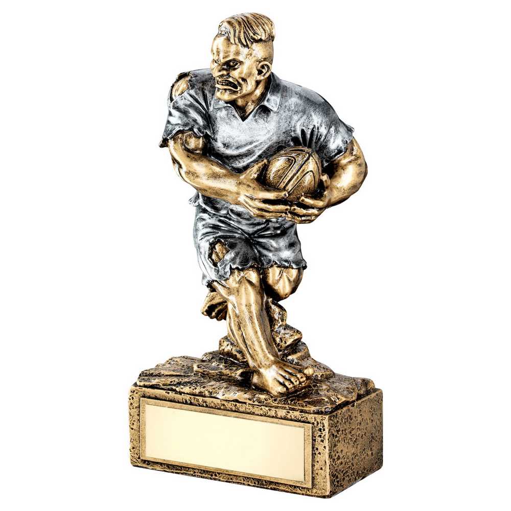 BRZ/PEW RUGBY 'BEASTS' FIGURE WITH PLATE - 6.75in