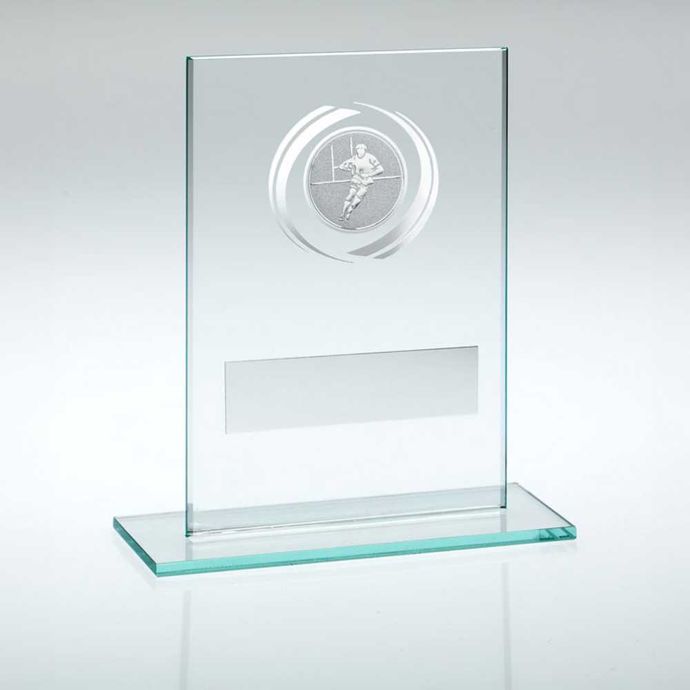 JADE/SILVER GLASS WITH RUGBY INSERT AND PLATE - 4.5in