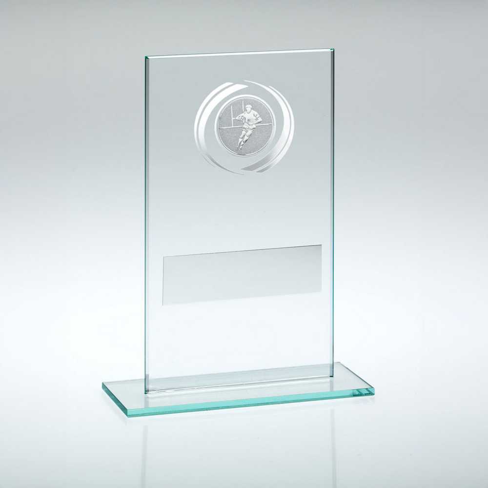JADE/SILVER GLASS WITH RUGBY INSERT AND PLATE - 5.5in - Optimum Teamwear
