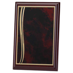 ROSEWOOD PLAQUE WITH RED/GOLD ALUMINIUM FRONT - 4 x 6in