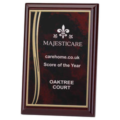 ROSEWOOD PLAQUE WITH RED/GOLD ALUMINIUM FRONT - 4 x 6in