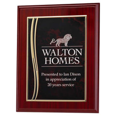 ROSEWOOD PLAQUE WITH RED/GOLD ALUMINIUM FRONT - 7 x 9in