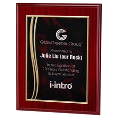 ROSEWOOD PLAQUE WITH RED/GOLD ALUMINIUM FRONT - 8 x 10in