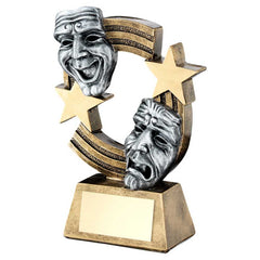 BRZ/PEW/GOLD DRAMA MASKS WITH STRIPES AND STARS WITH PLATE - 5.5in