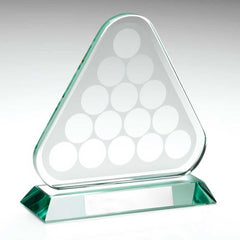 JADE GLASS TRIANGLE PLAQUE WITH POOL/SNOOKER BALLS (10mm THICK) - 6.75in