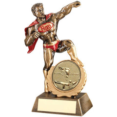 BRZ/GOLD/RED RESIN GENERIC 'HERO' AWARD WITH POOL/SNOOKER INSERT & PLATE - 7.25"