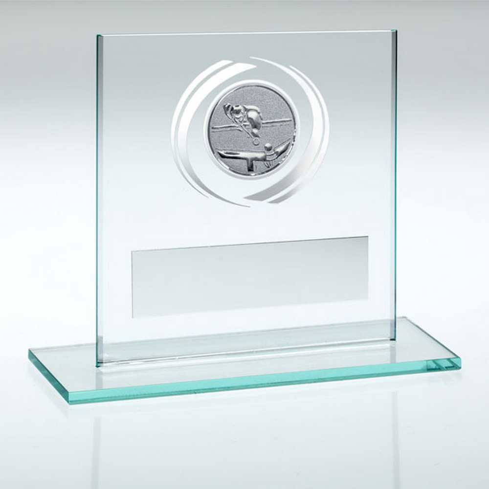 JADE/SILVER GLASS WITH POOL/SNOOKER INSERT AND PLATE - 3.25in