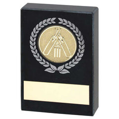 BLACK MARBLE WITH SILVER/GOLD WREATH, CRICKET INSERT AND PLATE - 3x2in