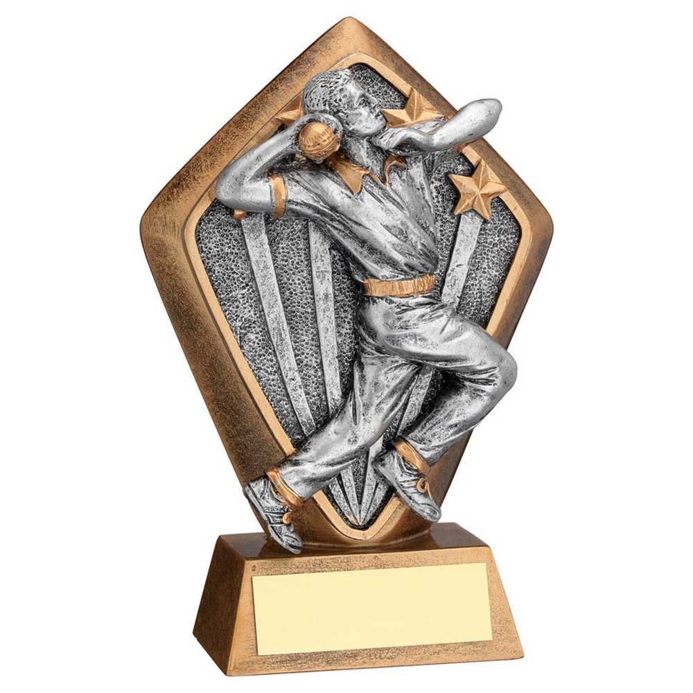 BRZ/GOLD DIAMOND HOLDER WITH 'CRICKET BOWLER' DISC WITH PLATE - 5.25in