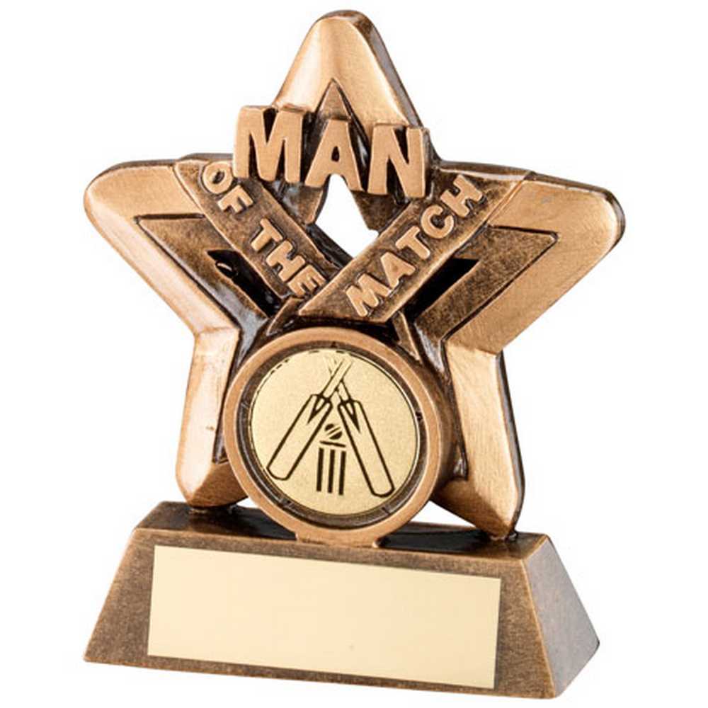 BRZ/GOLD MAN OF THE MATCH MINI STAR WITH CRICKET INSERT AND PLATE - 3.75in - Optimum Teamwear