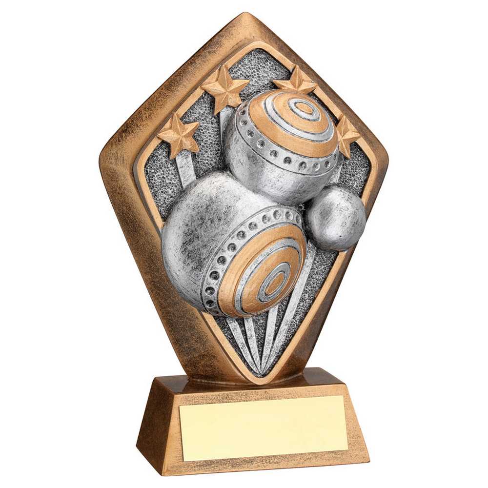 BRZ/GOLD DIAMOND HOLDER WITH 'LAWN BOWLS' DISC WITH PLATE - 5.25in