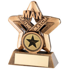 BRZ/GOLD MAN OF THE MATCH MINI STAR WITH PLATE (1in CENTRE) - 3.75in - Optimum Teamwear