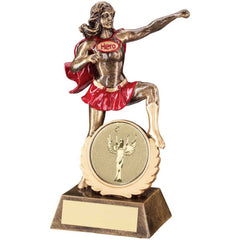 BRZ/GOLD/RED GENERIC FEMALE 'HERO' WITH PLATE (2in CENTRE) - 7.5in
