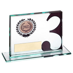 JADE GLASS PLAQUE WITH NUMBER AND PLATE (1in CENTRE) BRONZE 3RD - 3.25 x 4in