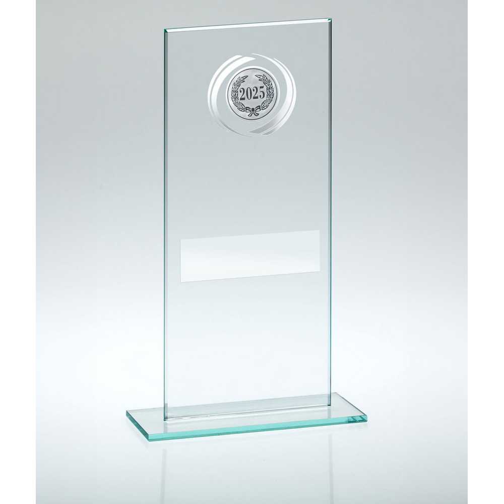 JADE GLASS WITH SILVER WREATH AND PLATE (1in CENTRE) - 7.25in