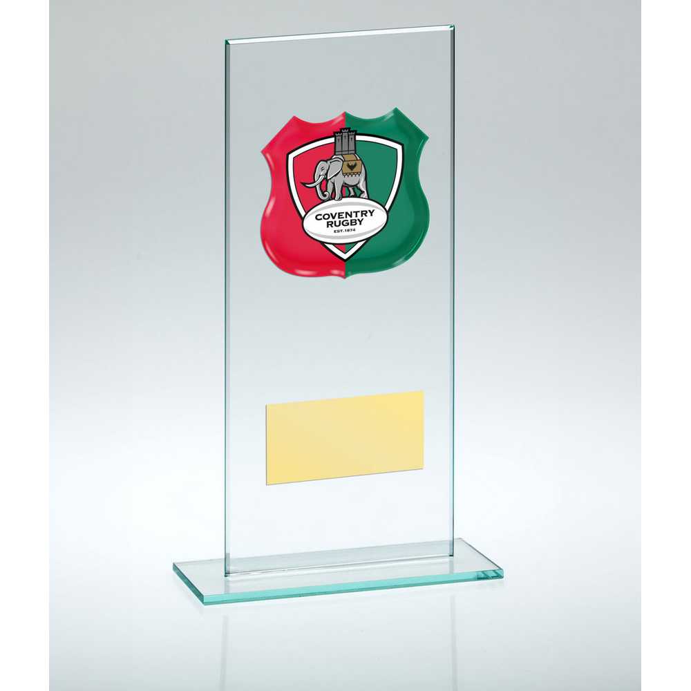 JADE GLASS PLAQUE WITH PLATE (REQUIRES SP-SHIELD OR SHIRT-B) - 7.25in