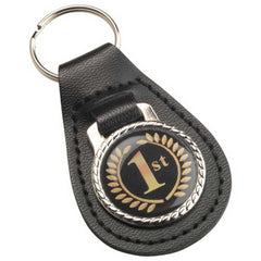 BLACK PU LEATHER KEY FOB (1in CENTRE) - 2.5in